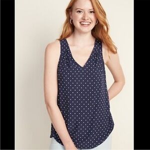 NWT Old Navy Sleeveless Keyhole Back Navy White Polka Dot Tank Top M